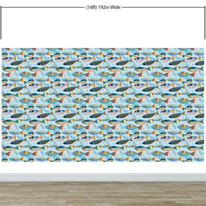 Underwater Fish Wallpaper. Colorful Tropical Fish Pattern Peel and Stick Wall Mural. #6540