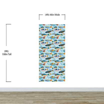 Underwater Fish Wallpaper. Colorful Tropical Fish Pattern Peel and Stick Wall Mural. #6540