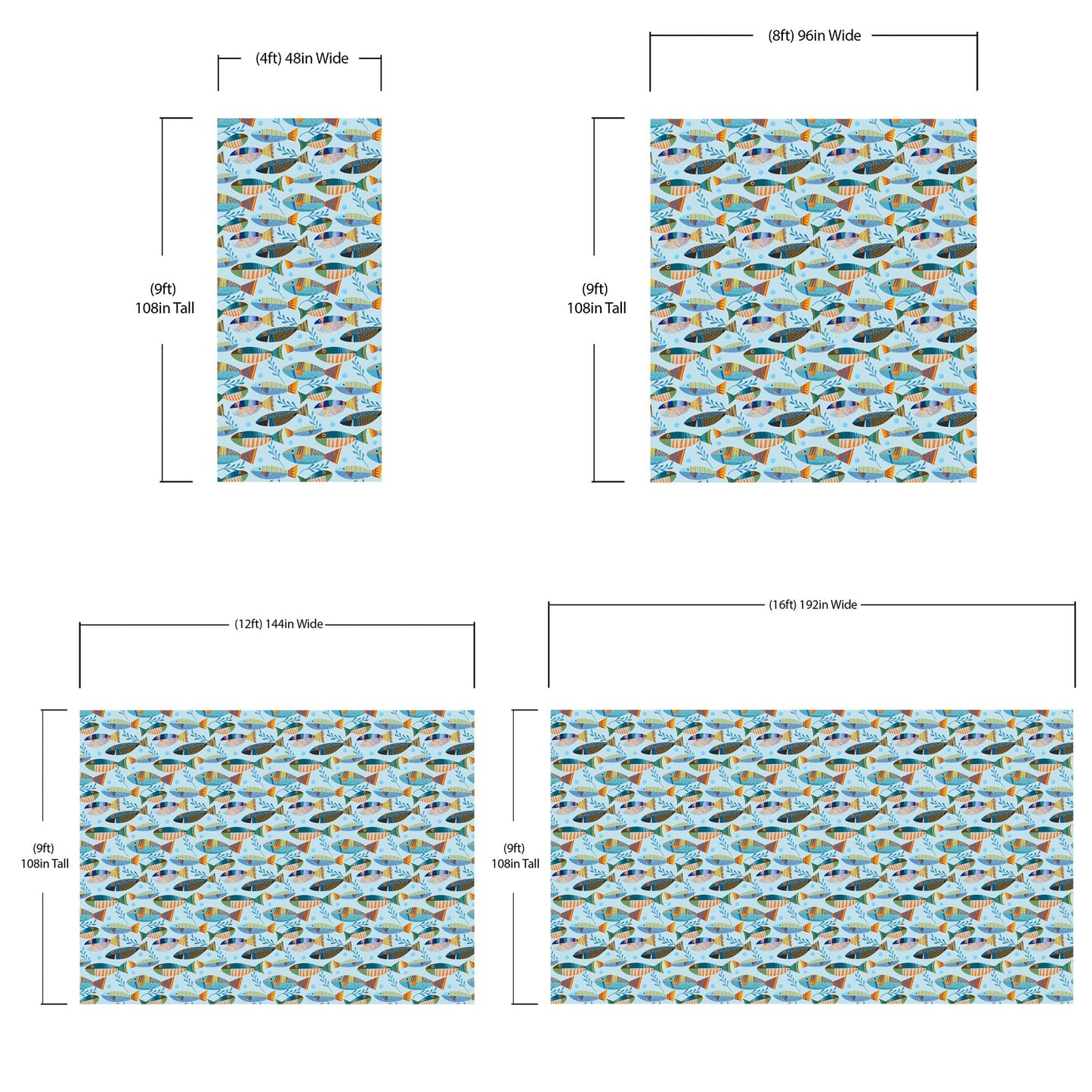 Underwater Fish Wallpaper. Colorful Tropical Fish Pattern Peel and Stick Wall Mural. #6540