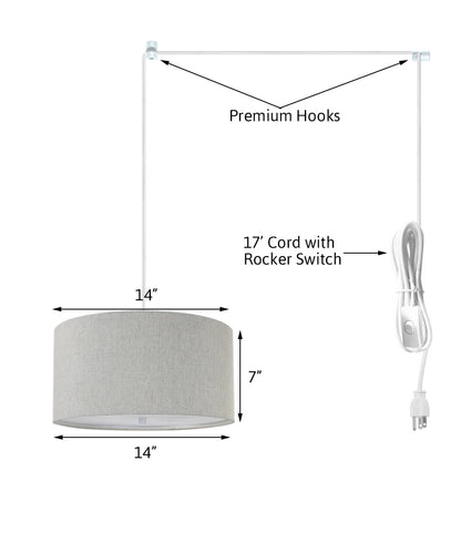 14"W 2 Light Swag Plug-In Pendant Textured Oatmeal with Diffuser White Cord