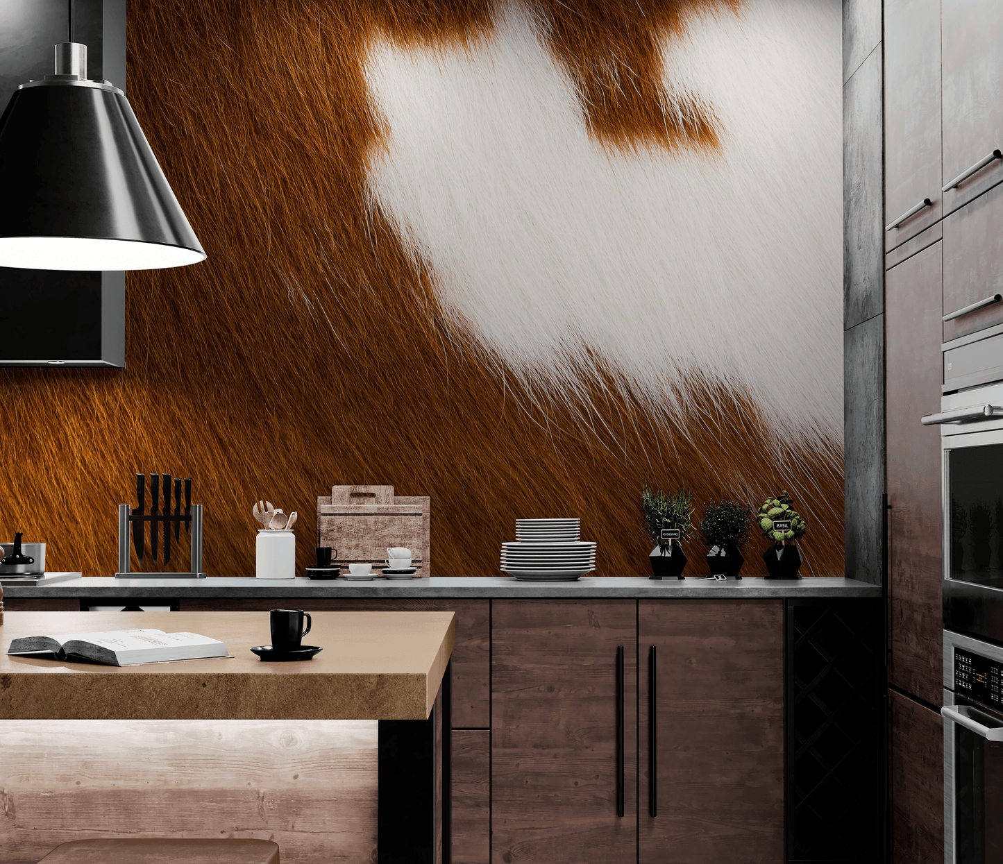 Country-Style Cowhide Wallpaper for Rustic Home Decor. #6541
