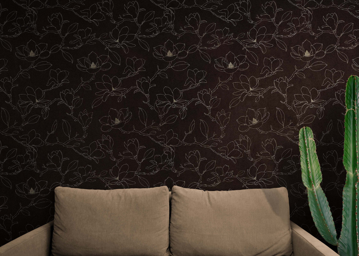 Dark Brown Wallpaper. Chinoiserie Flower Pattern Wallpaper. #6557