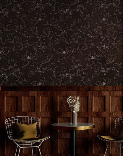 Dark Brown Wallpaper. Chinoiserie Flower Pattern Wallpaper. #6557