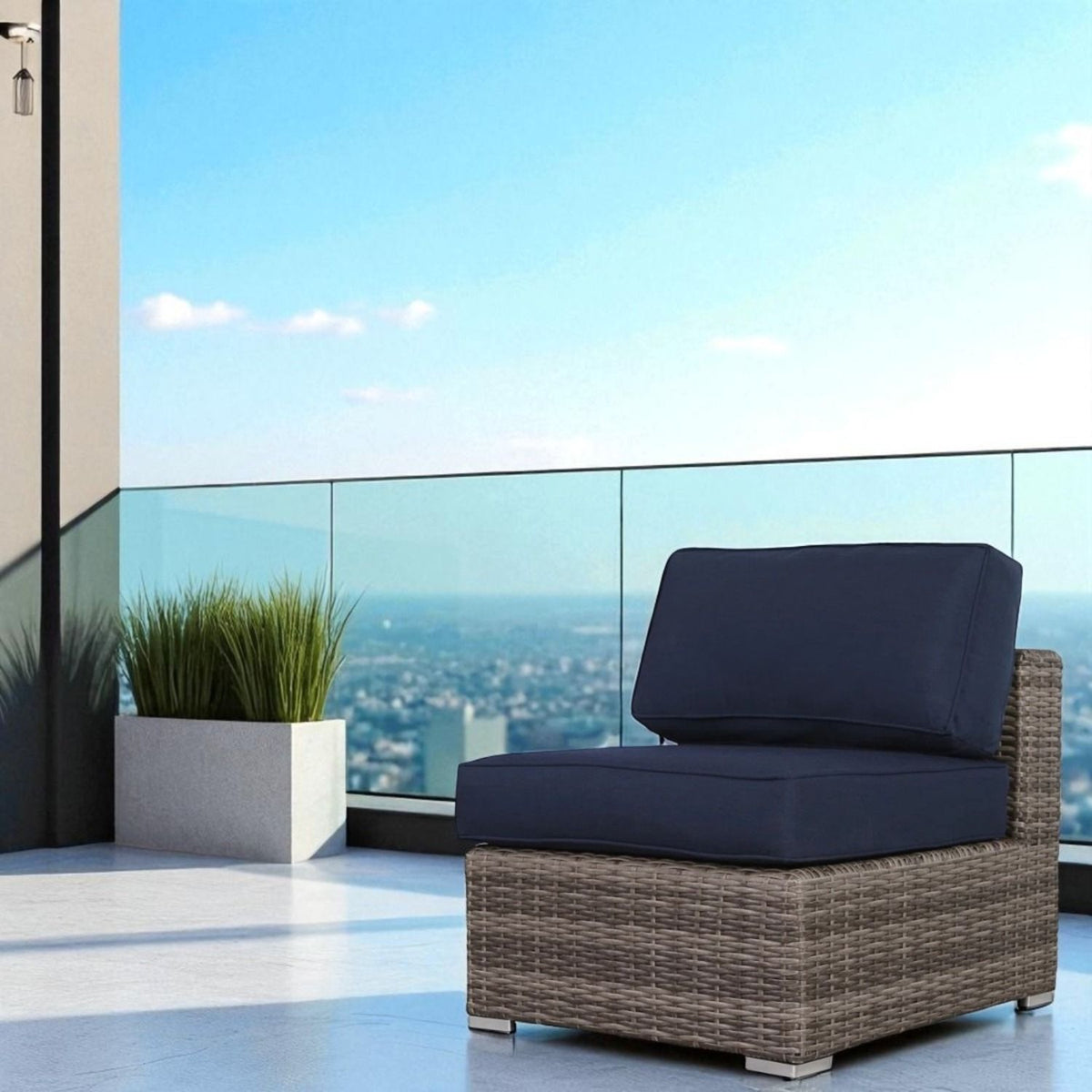 Wide Armless Outdoor Chairs With Cushions (Set of 2)