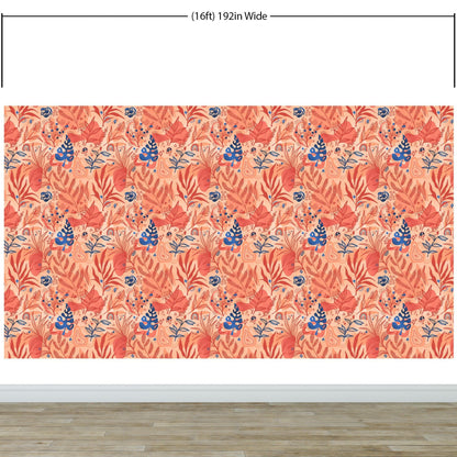Fern Botanical Wallpaper. Colorful Orange Wall Mural. #6558