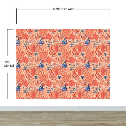 Fern Botanical Wallpaper. Colorful Orange Wall Mural. #6558
