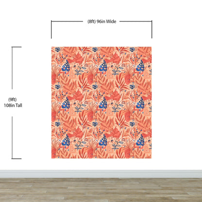 Fern Botanical Wallpaper. Colorful Orange Wall Mural. #6558