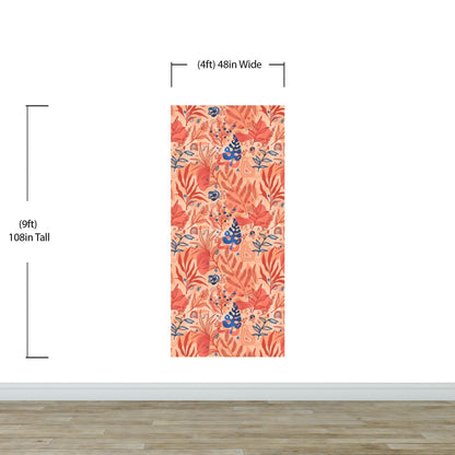 Fern Botanical Wallpaper. Colorful Orange Wall Mural. #6558