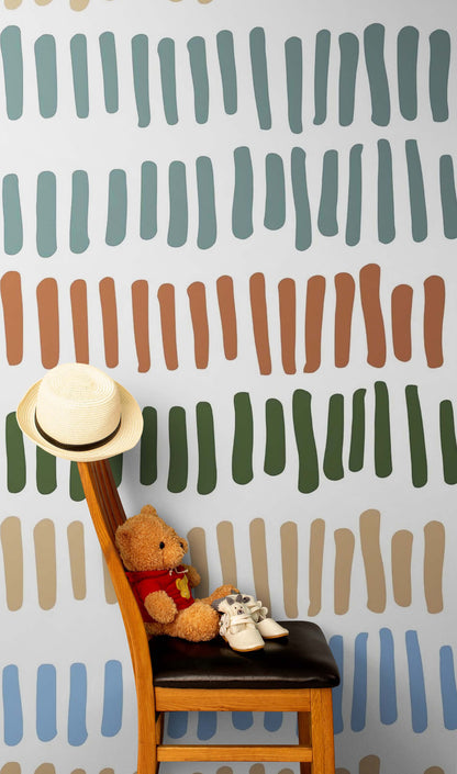 Minimalist Boho Wallpaper Peel and Stick Mural. Pastel Color Brush Strokes Stripes Pattern Design. #6568