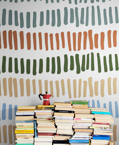 Minimalist Boho Wallpaper Peel and Stick Mural. Pastel Color Brush Strokes Stripes Pattern Design. #6568