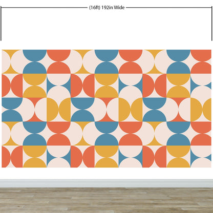 Retro Circle Geometric Wallpaper Peel and Stick Mural. Groovy Shape Patterns Mid Century Modern Retro Design. #6578