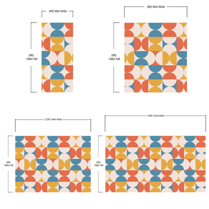 Retro Circle Geometric Wallpaper Peel and Stick Mural. Groovy Shape Patterns Mid Century Modern Retro Design. #6578
