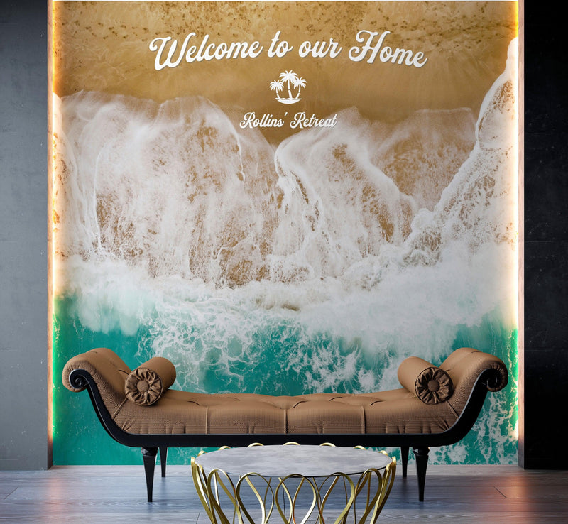 Custom Beach House Wallpaper Peel and Stick Mural. Personalized Text / Quote Family Beach Wall Art. #6592