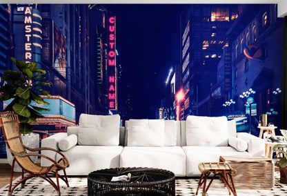 Personalized Neon Name on City Billboard Wall Mural. #6595