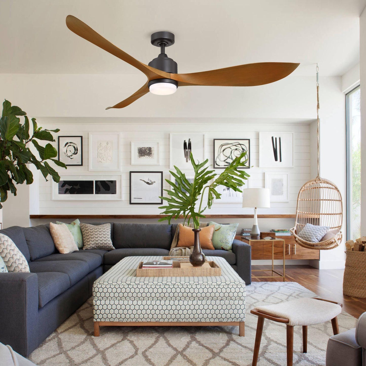 66'' Misael Propeller Integrated Led Indoor Modern Black Ceiling Fan With Remote And Light Kit Included