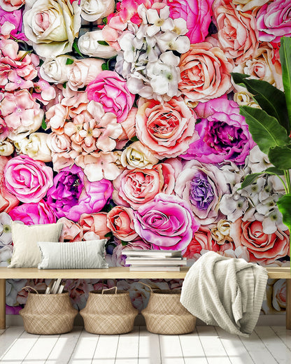Vibrant Floral Bliss Wallpaper Mural - Colorful Roses and Flower Arrangements #6602