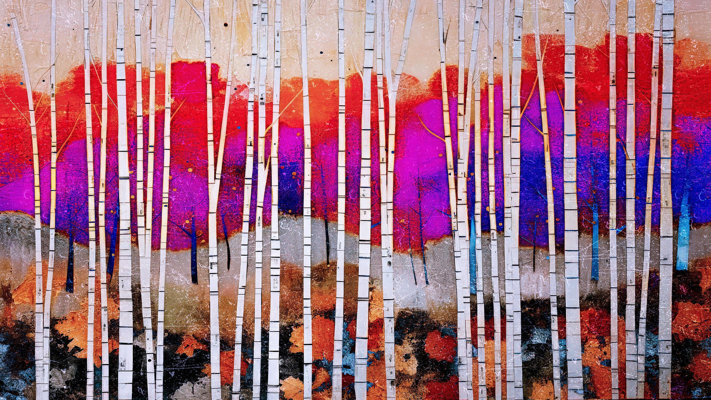 Colorful Vibrant Birch Tree Forest Wallpaper. #6649