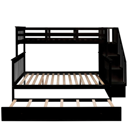 Bunk Bed With Twin Size Trundle, Storage And Guard Rail For Bedroom