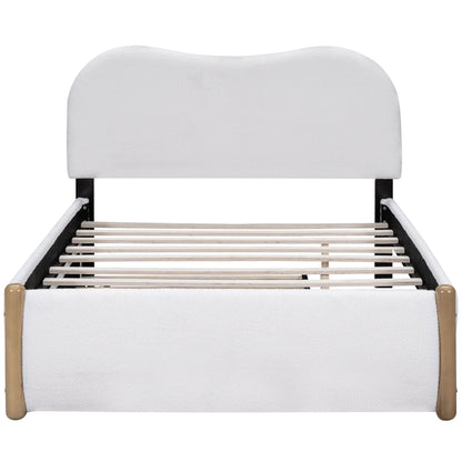 Upholstered Platform Bed With Wood Supporting Feet And Trundle