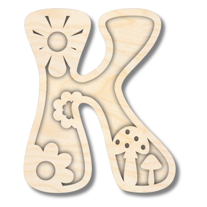 Unfinished Wood Layered Themed Letters | Groovy | A-Z | 2 Piece | up to 24"