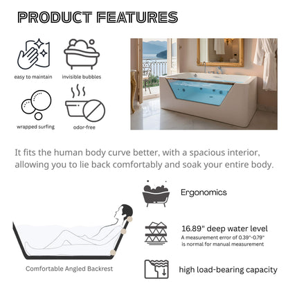 Nuvia Veloria 67-Inch 7-Jets Hydrotherapy Whirlpool Bathtub With Glass Panel (SAK25480)