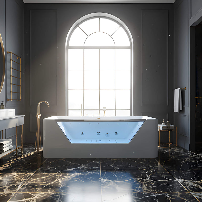 Nuvia Veloria 67-Inch 7-Jets Hydrotherapy Whirlpool Bathtub With Glass Panel (SAK25480)