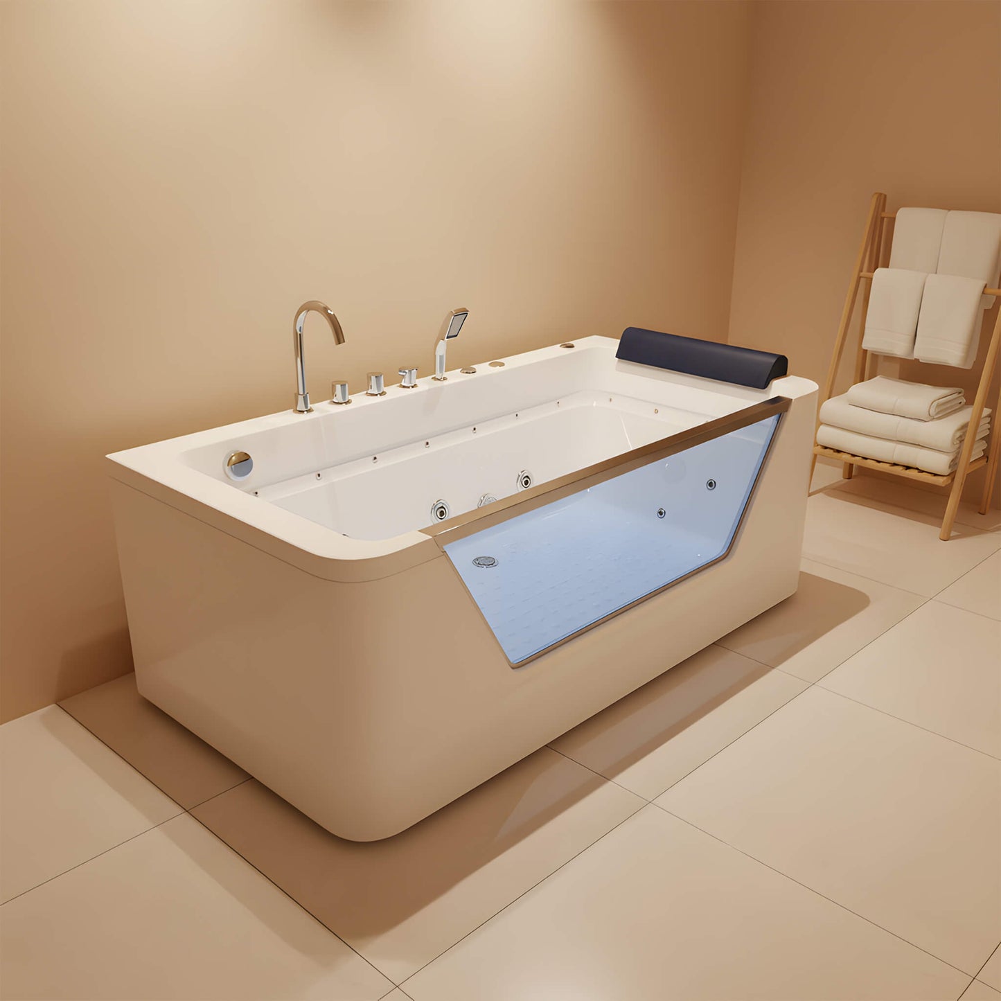 Nuvia Veloria 67-Inch 7-Jets Hydrotherapy Whirlpool Bathtub With Glass Panel (SAK25480)