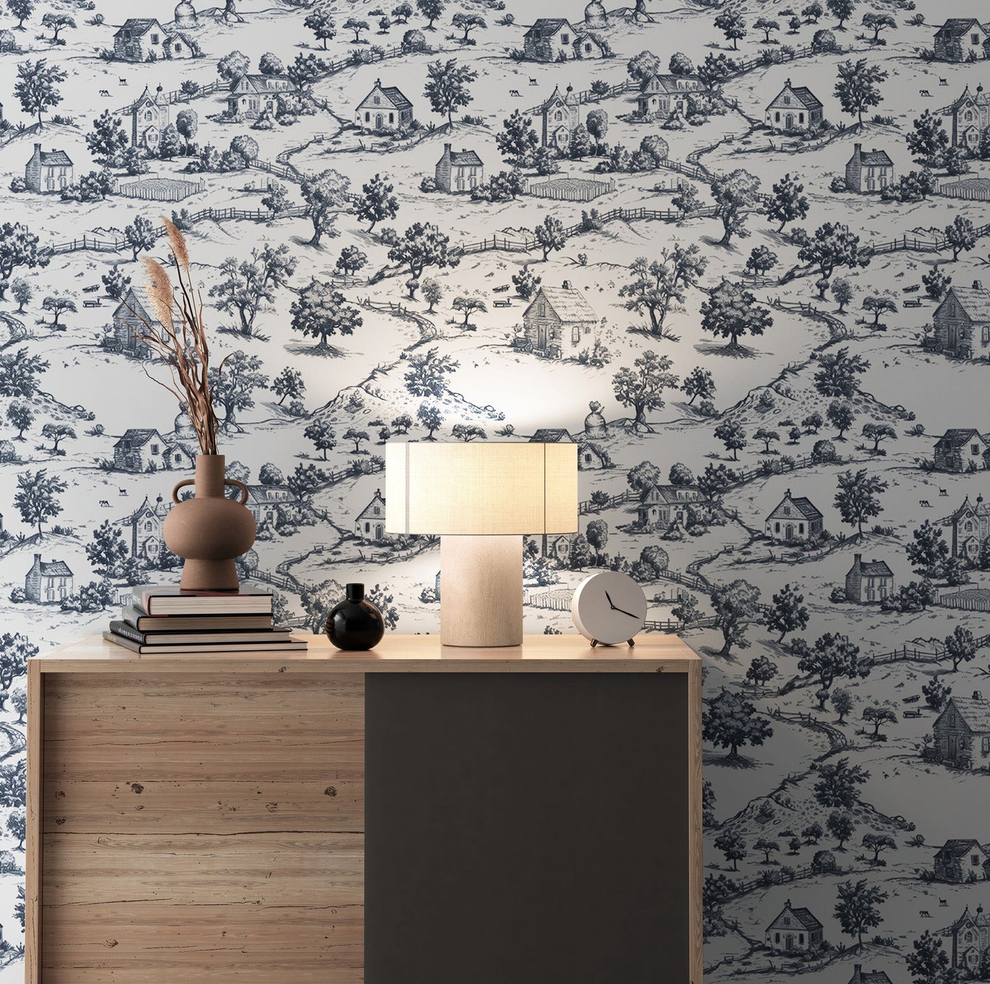 Rustic Wallpaper Peel and Stick Wall Mural. Countryside Motif Wall Decor. #6729