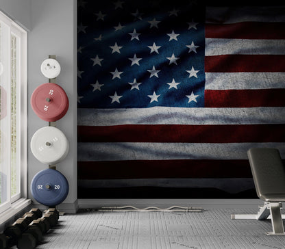 USA Flag Waving Wallpaper Mural – Patriotic Peel and Stick American Flag. #6857