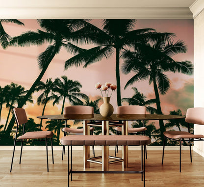 Sunset Wallpaper Mural. Palm Trees Tropical Vibe. #6871