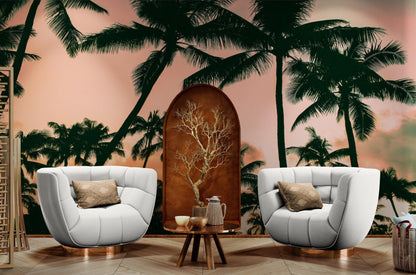 Sunset Wallpaper Mural. Palm Trees Tropical Vibe. #6871