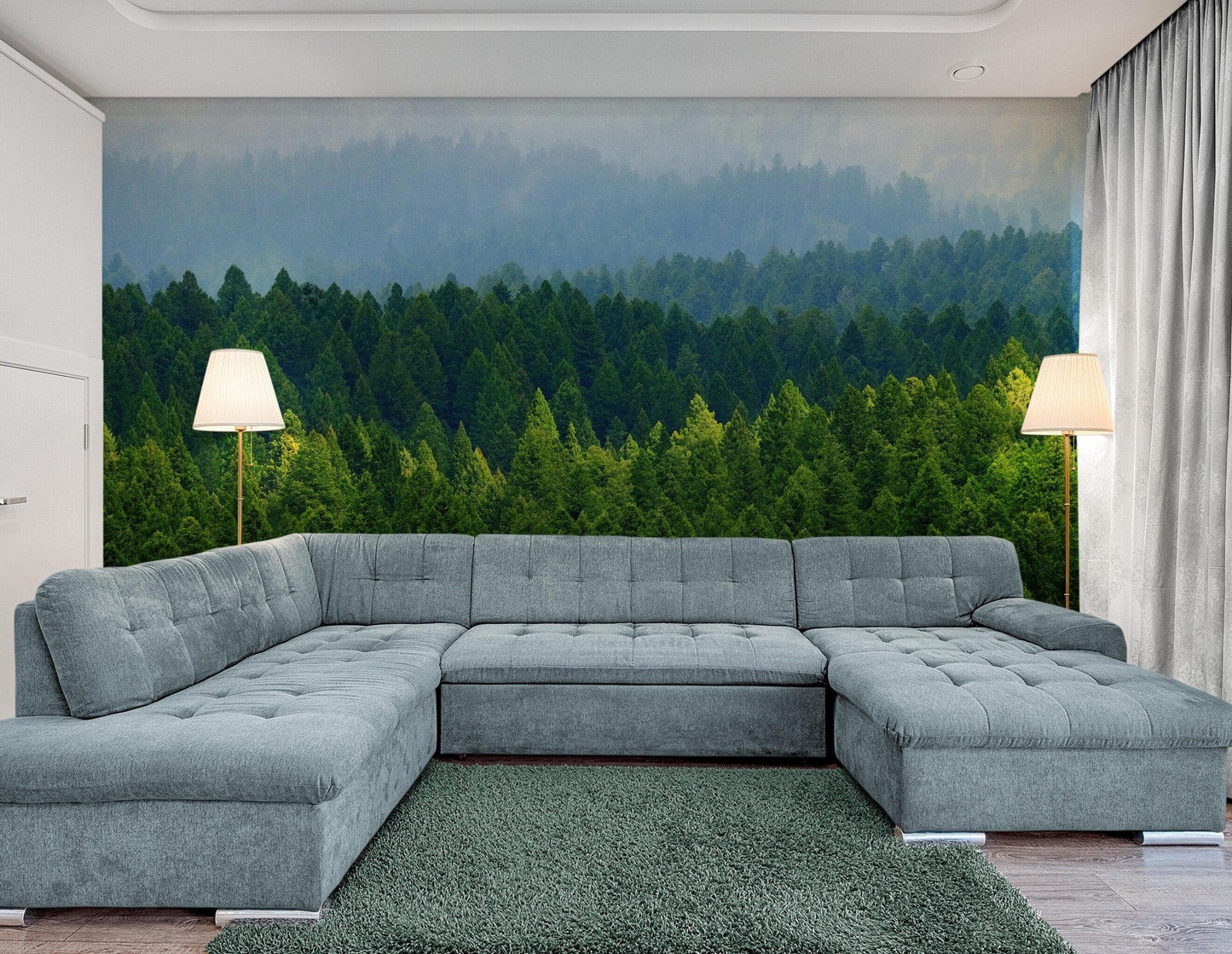 Green Forest Wallpaper Mural. Scenic Landscape Wall Mural. #6894