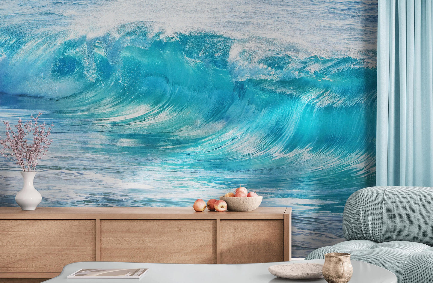Turquoise Ocean Wave Wallpaper. Surf Ocean Wave Wall Mural. #6924