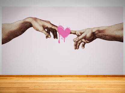 Pink Wallpaper Mural. Creation of Adam Wall Mural. Michelangelo Sistine Chapel. #6931