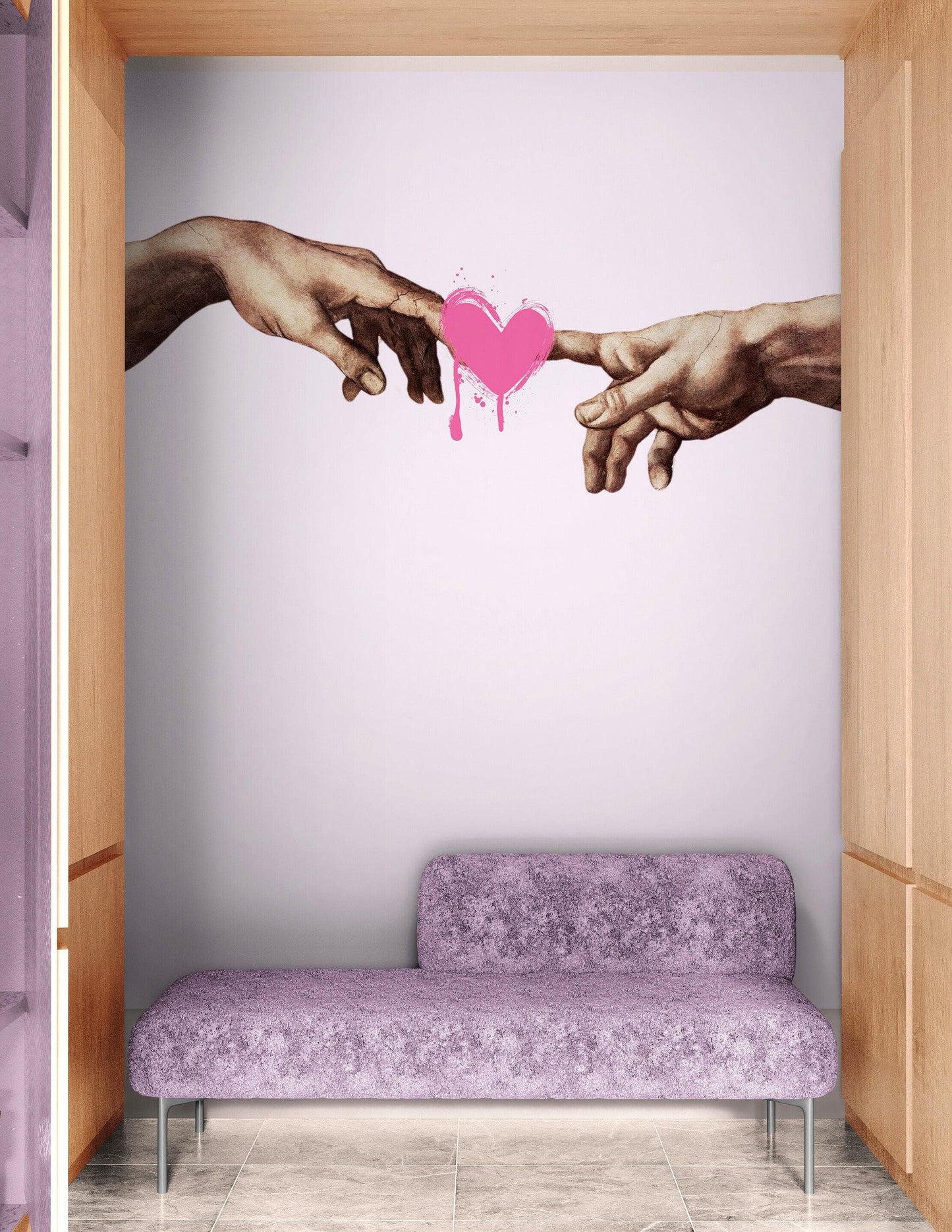 Pink Wallpaper Mural. Creation of Adam Wall Mural. Michelangelo Sistine Chapel. #6931