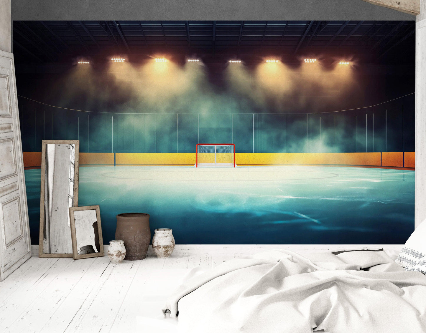 Hockey Rink Wallpaper Mural. Sports Theme Decor. #6958
