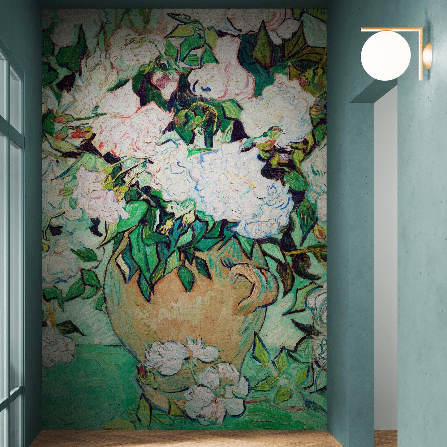 Vincent Van Gogh White Flowers in Vase Wall Mural. #6960