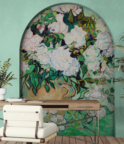 Vincent Van Gogh White Flowers in Vase Wall Mural. #6960