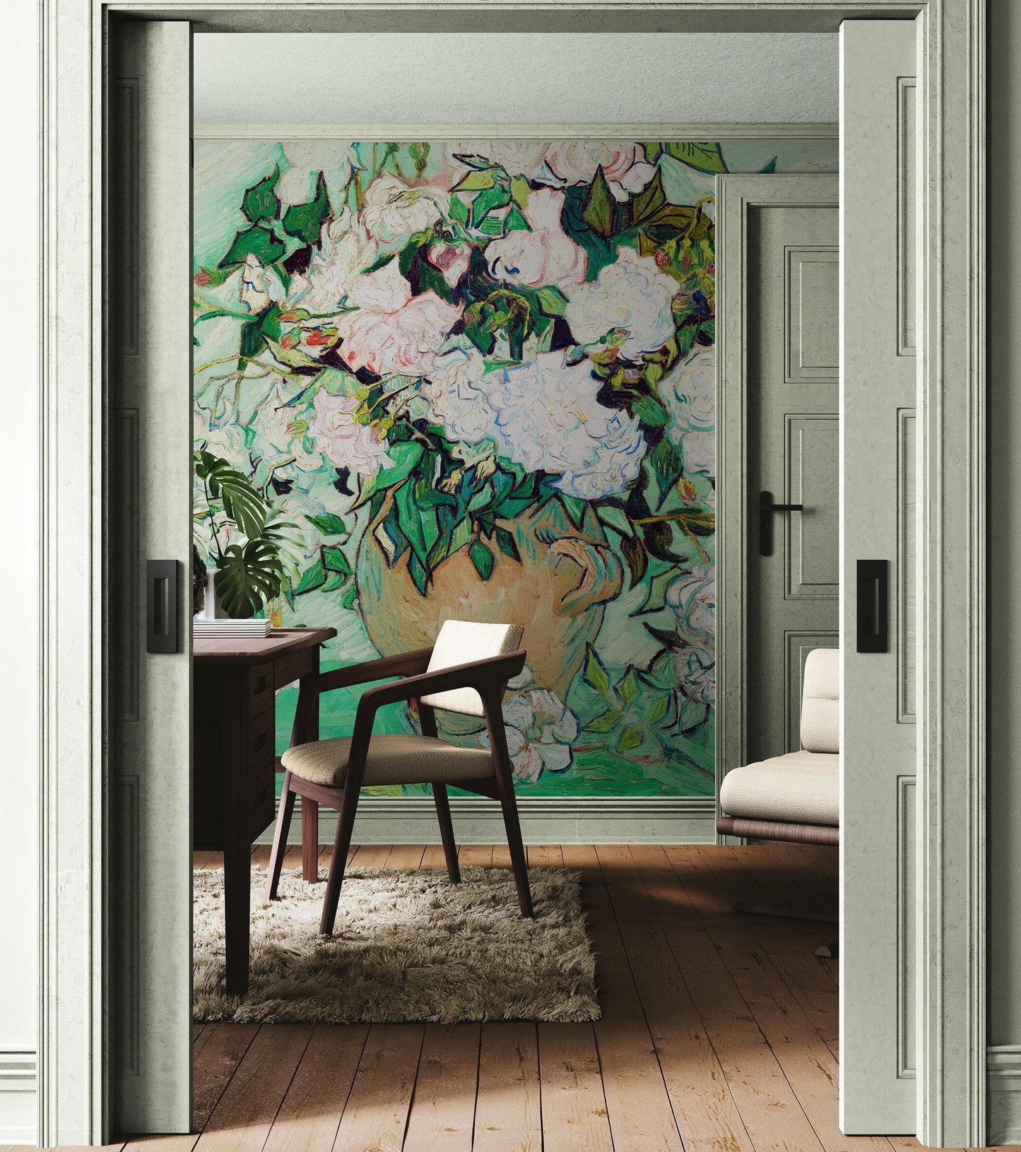 Vincent Van Gogh White Flowers in Vase Wall Mural. #6960