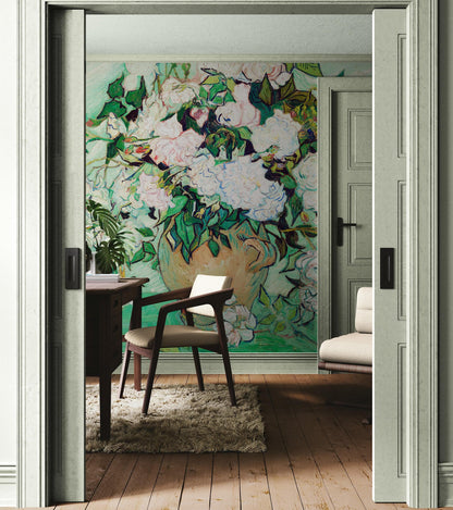 Vincent Van Gogh White Flowers in Vase Wall Mural. #6960