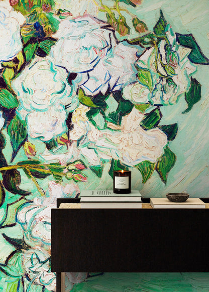 Vincent Van Gogh White Flowers in Vase Wall Mural. #6960