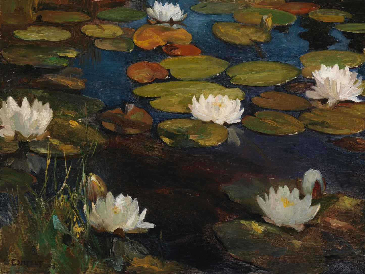 Albert Edelfelt Water Lilies Painting Wallpaper Mural. #6963
