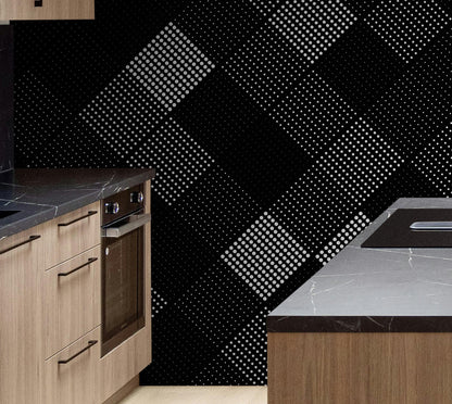 Modern Black and White Polka Dot Peel and Stick Wall Mural. #6964