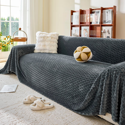 Thick Plush Non-Slip Sofa Throw Cover, Warm Soft Faux Fur Couch Protector for Winter