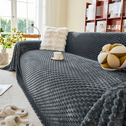 Thick Plush Non-Slip Sofa Throw Cover, Warm Soft Faux Fur Couch Protector for Winter