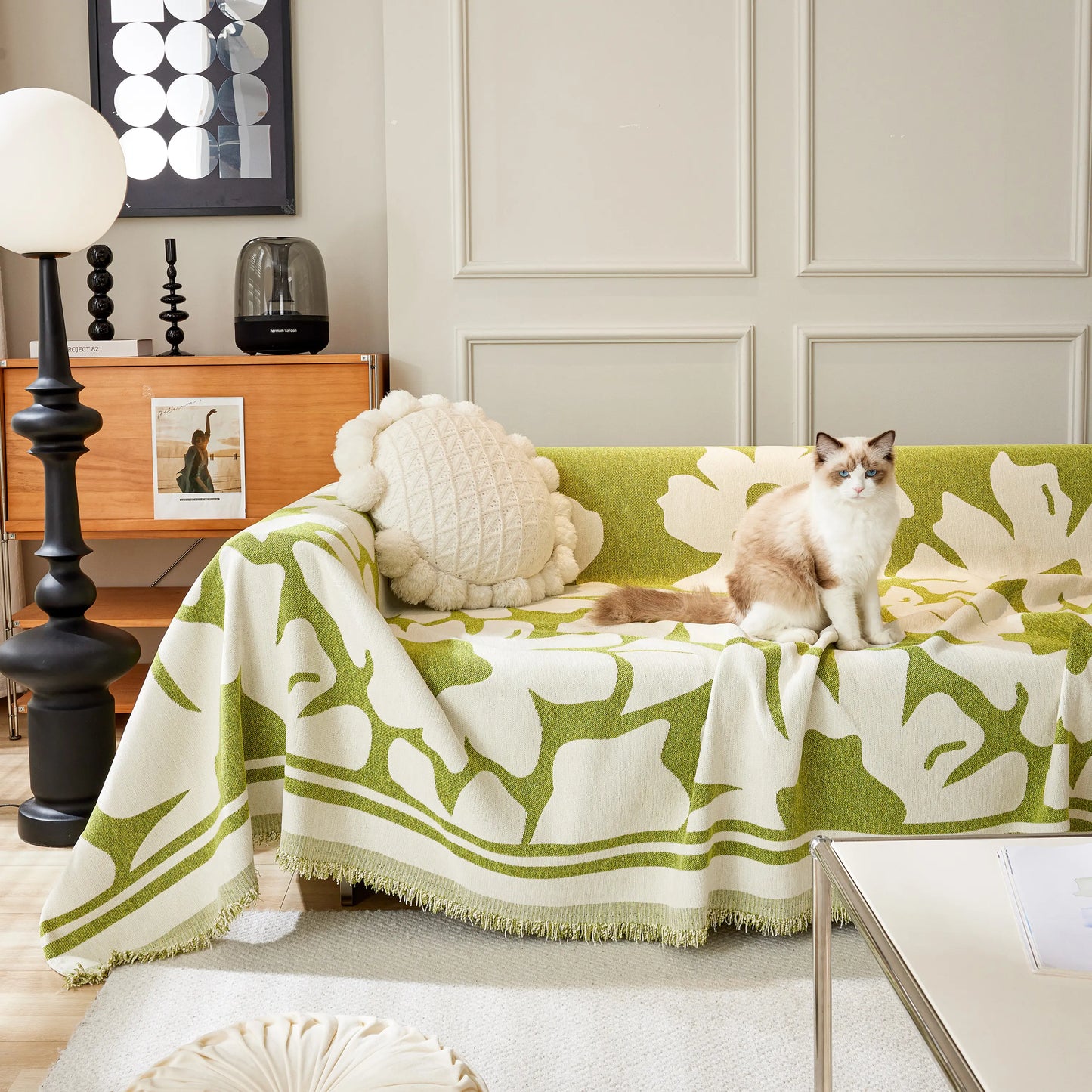 Chenille Floral Soft Thick Reversible Blanket Covers for Couch, Couch Protector Blanket Cover Sofa