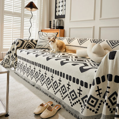 Boho Geometric Chenille Throw Sofa Cover Soft Textured Decorative Couch Blanket