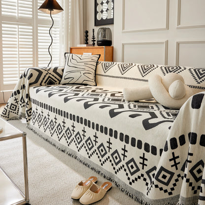 Boho Geometric Chenille Throw Sofa Cover Soft Textured Decorative Couch Blanket
