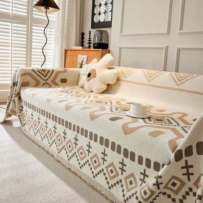 Boho Geometric Chenille Throw Sofa Cover Soft Textured Decorative Couch Blanket