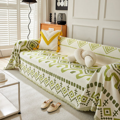 Boho Geometric Chenille Throw Sofa Cover Soft Textured Decorative Couch Blanket